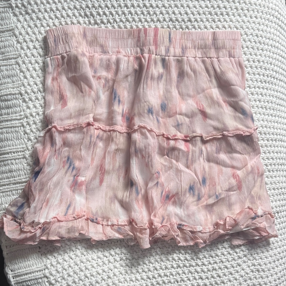 Tart Light Pink Tiered Mini Skirt with Multicolor Brushstrokes